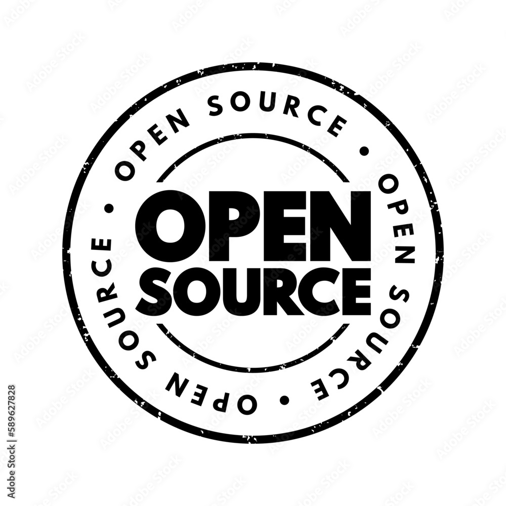 Open Source is source code that is made freely available for possible modification and redistribution, text concept stamp