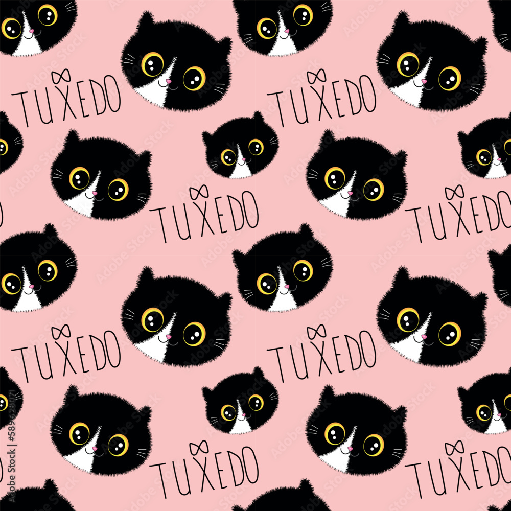 seamless pattern of adorbale cute black tuxedo cat seamless pattern of adorbale cute black tuxedo cat