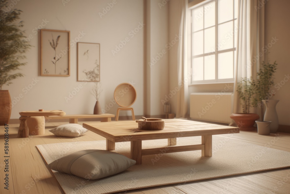 Fototapeta premium 3D Render of Zen room, Retreat Minimalistic