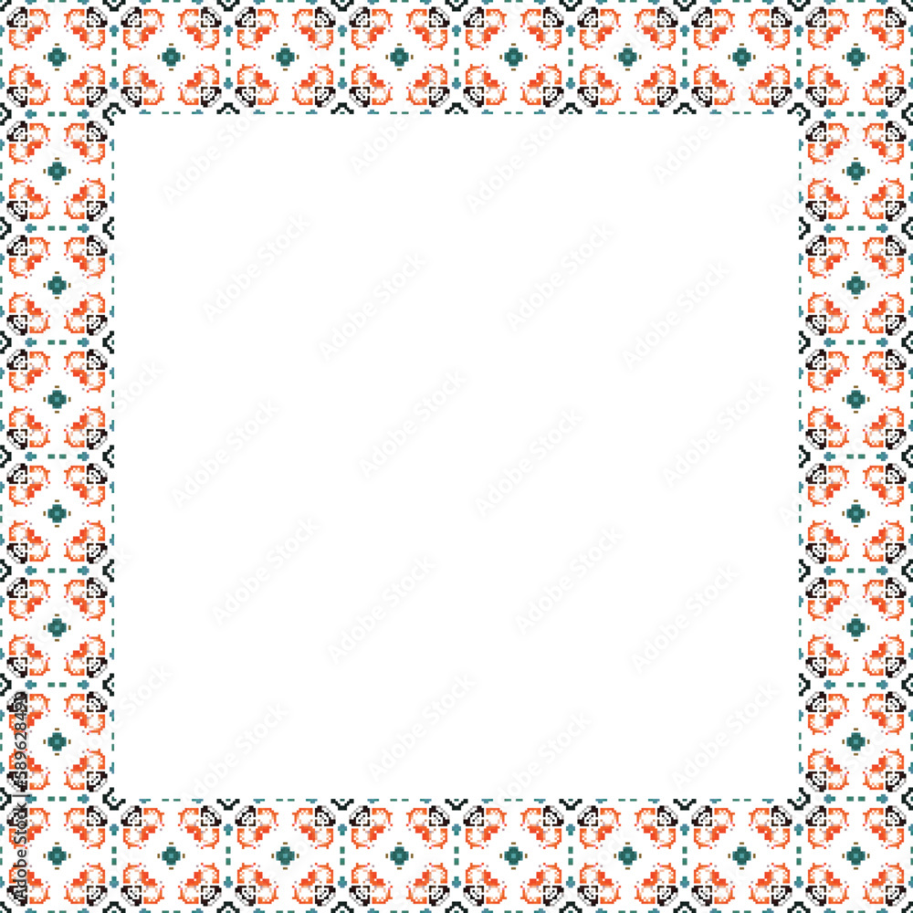 Decorative frame with floral pattern. Elegant element for design in Eastern style, place for text. Floral border. Lace illustration for invitations and greeting cards.