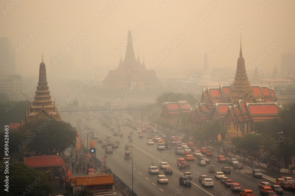 Fototapeta premium PM 2.5 Air Pollution in Bangkok, Thailand - city in haze