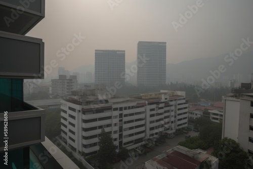 PM 2.5 Air Pollution in Bangkok  Thailand - city in haze  