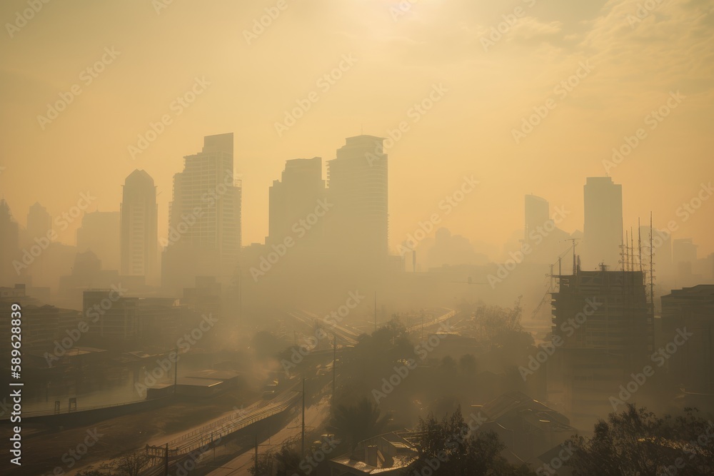 PM 2.5 Air Pollution in Bangkok, Thailand - city in haze	