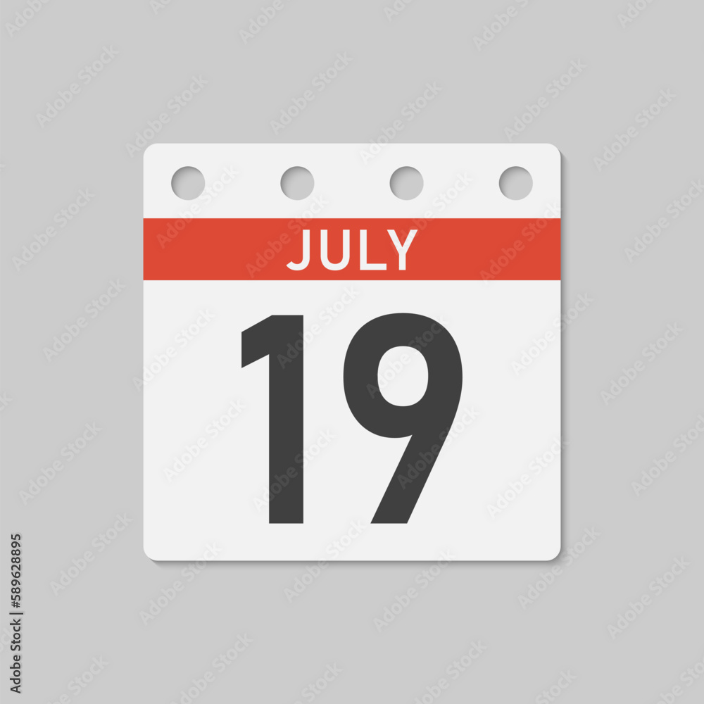 Icon page calendar day - 19 July Icon page calendar day - 19 July