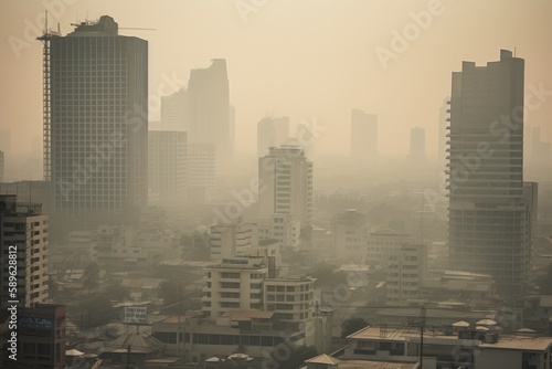 PM 2.5 Air Pollution in Bangkok, Thailand - city in haze 