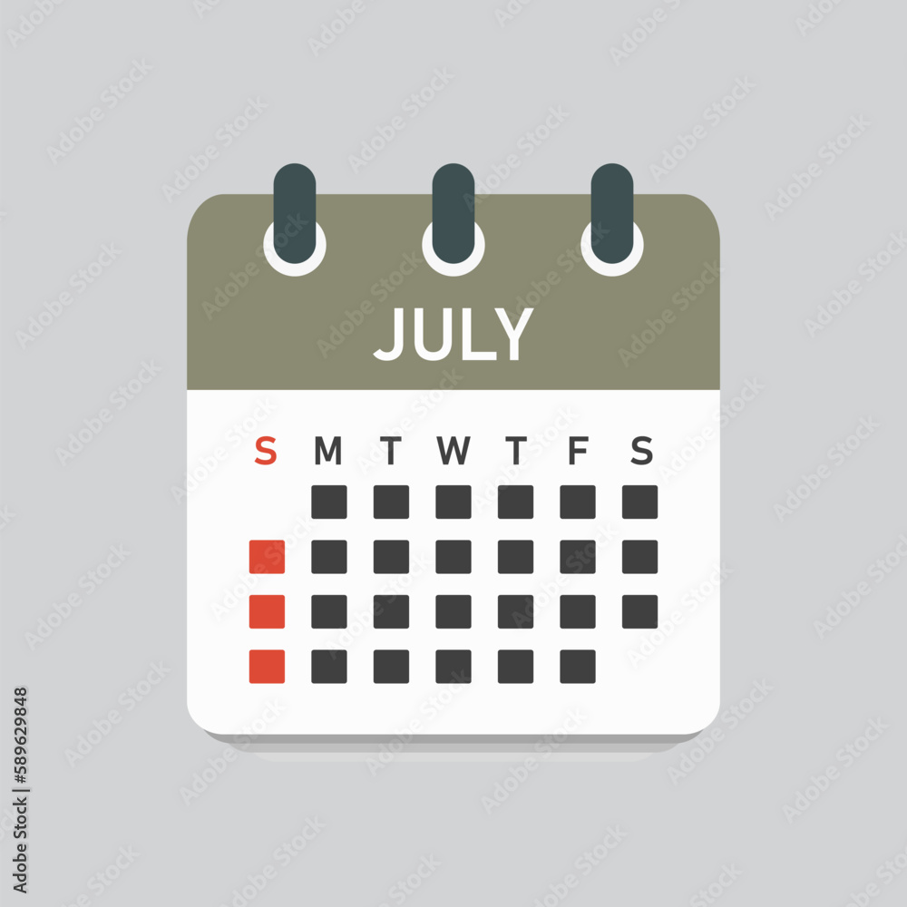 Vector template icon page calendar, month July Vector template icon page calendar, month July