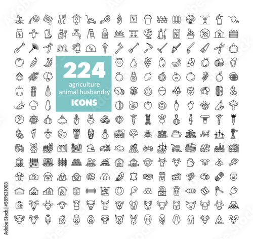 Agriculture farm and animal husbandry vector icons