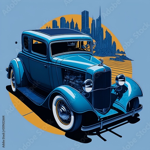 vintage car, illustration, generative, ai, generative ai photo