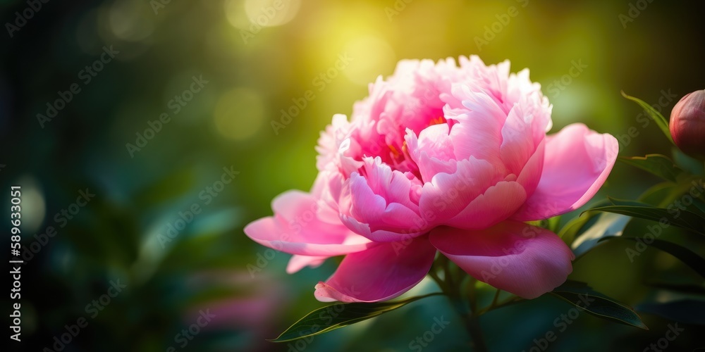 Obraz premium Blooming pink peonies in the summer garden. Blurred background. Generative AI