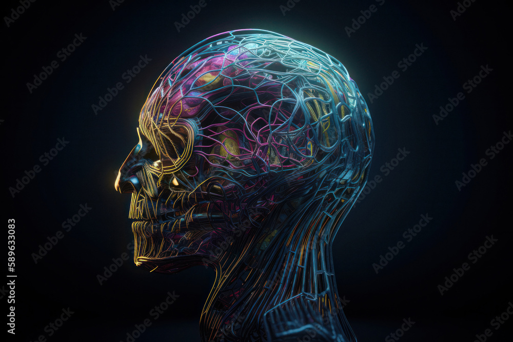 Obraz premium AI head with neural network brain