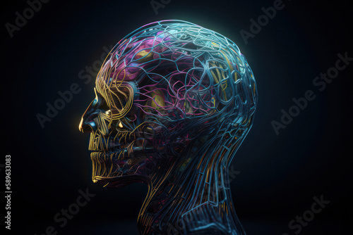 AI head with neural network brain