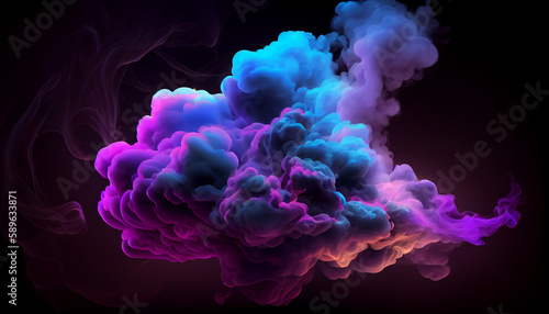Neon blue and purple multicolored smoke puff cloud Created with Generative AI technology
