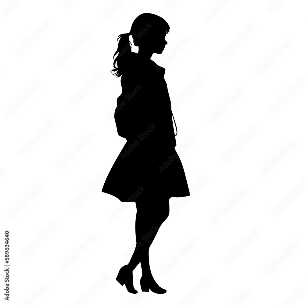 silhouette people of a slim young casual woman full length profile standing, black color isolated on transparent png background Generative ai silhouette people of a slim young casual woman full length profile standing, black color isolated on transparent png background Generative ai