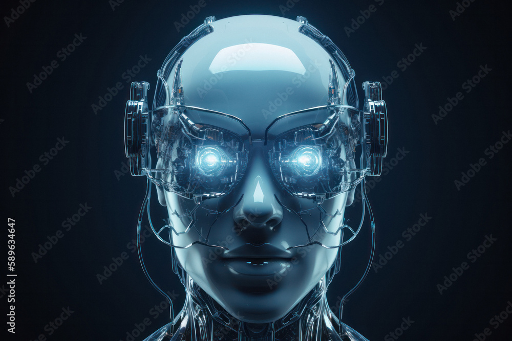 Futuristic Cyborg Face with Virtual Display Eyeglasses
