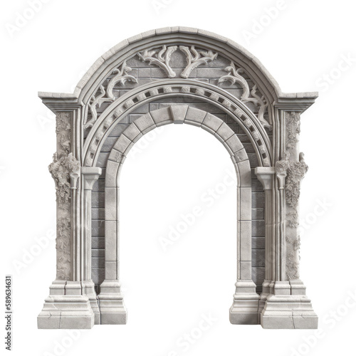Stone vintage arch door Elements of the architecture of buildings in the Gothic style on isolated transparent background png. Generative ai