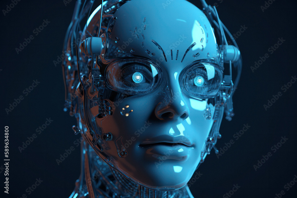 Futuristic Cyborg Face with Virtual Display Eyeglasses Futuristic Cyborg Face with Virtual Display Eyeglasses