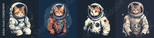 Cat with astronaut uniform - 2d flat color, vector illustration