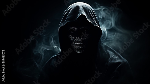 scary grim reaper in the dark. Generative AI