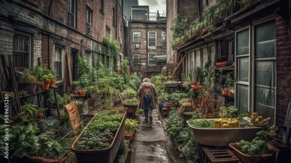 Fototapeta premium Urban Gardening: Growing Plants in the City. Generative AI