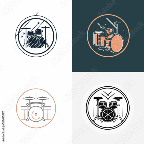 Set of mini logos with a small drum