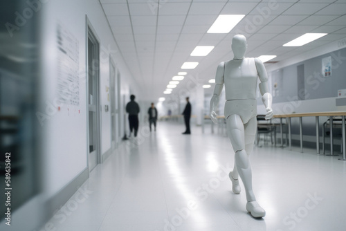 White Man Humanoid in Dynamic Pose in Hospital Environment