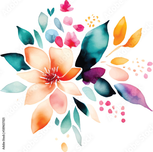 Watercolor flower bouquet, floral vector illustration. AI generated 