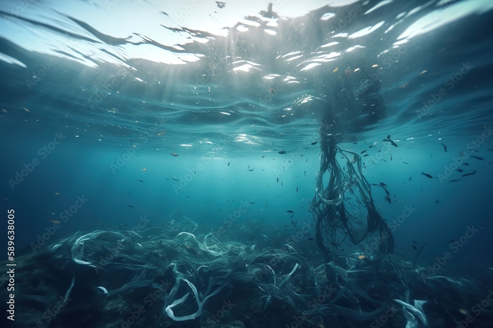 Plastic pollution in ocean. Generative AI Plastic pollution in ocean. Generative AI