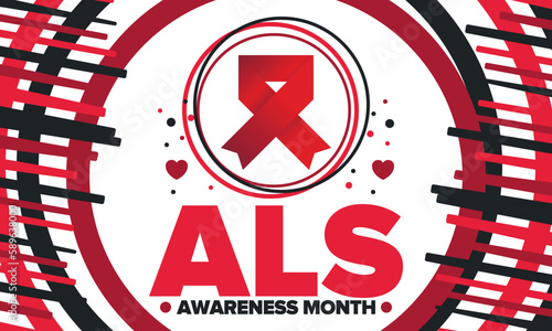 ALS Awareness Month. Amyotrophic lateral sclerosis. Annual campaign is held in May in United States. Control and protection. Prevention campaign. Medical health care concept. Vector illustration