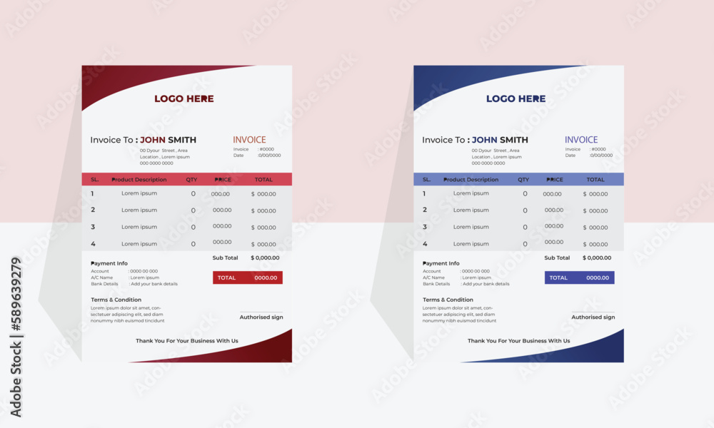 Obraz premium Elegant invoice template design vector , Creative invoice Template in 2 different Themes