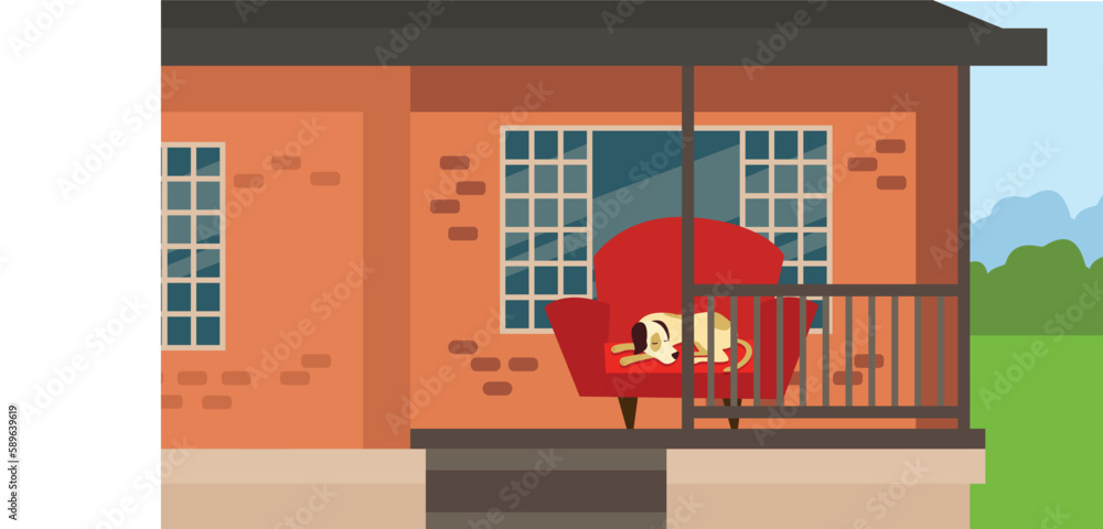 House with armchair on the porch. Vector illustration in flat style
