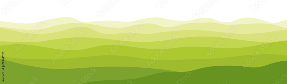 Panoramic view of the natural landscape. Flat illustration of green field background. green waves hills on white background, Vector illustration