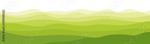 Panoramic view of the natural landscape. Flat illustration of green field background. green waves hills on white background, Vector illustration