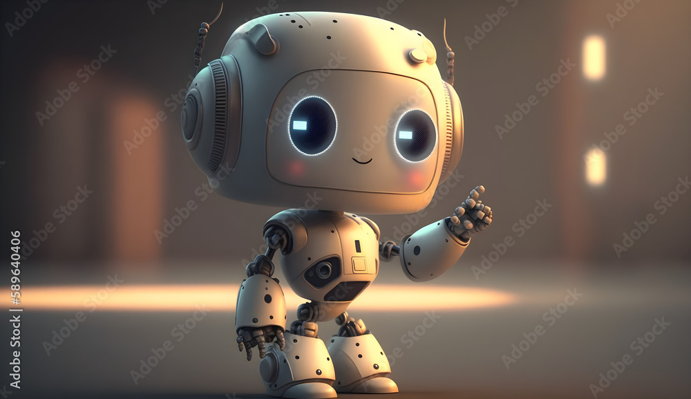 Positive cute robot pointing at a space. Copy space, ai generated Stock ...