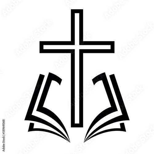 Icon of the Bible with a cross. Vector on white background