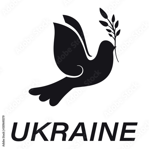 Icon of dove with olive branch and inscription Ukraine on white background. Vector photo