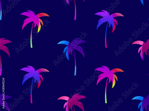 Colorful palm trees seamless pattern. Summer time, wallpaper with tropical pattern. Design for printing t-shirts, banners and promotional items. Vector illustration