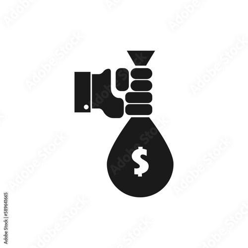 Hand holding money bag icon vector