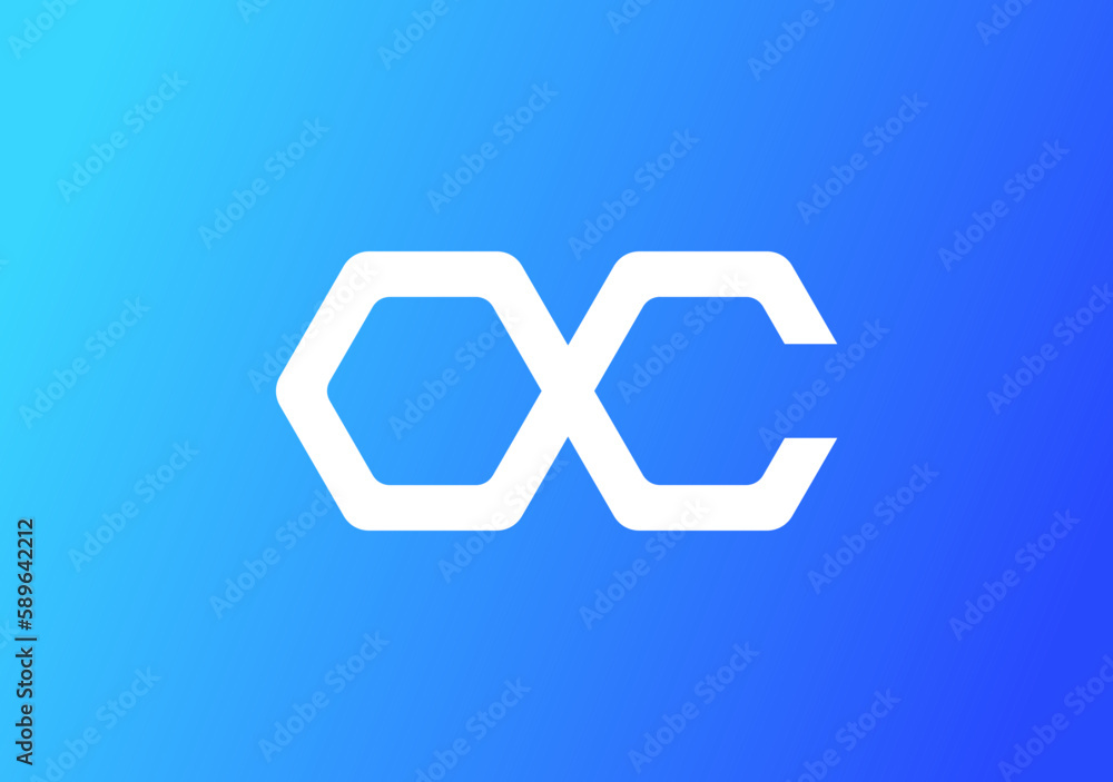Flat logo letter OC from hexagon shape