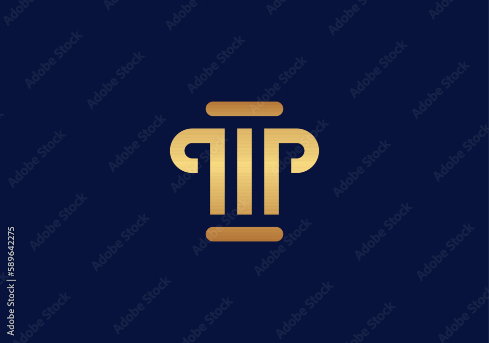 Luxury gold legal logo with Pillar symbol letter P Luxury gold legal logo with Pillar symbol letter P
