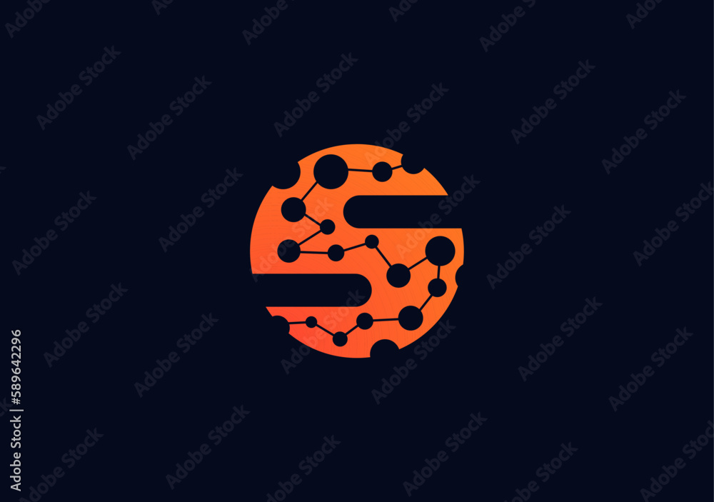 Modern and bold letter S with molecular symbol Modern and bold letter S with molecular symbol