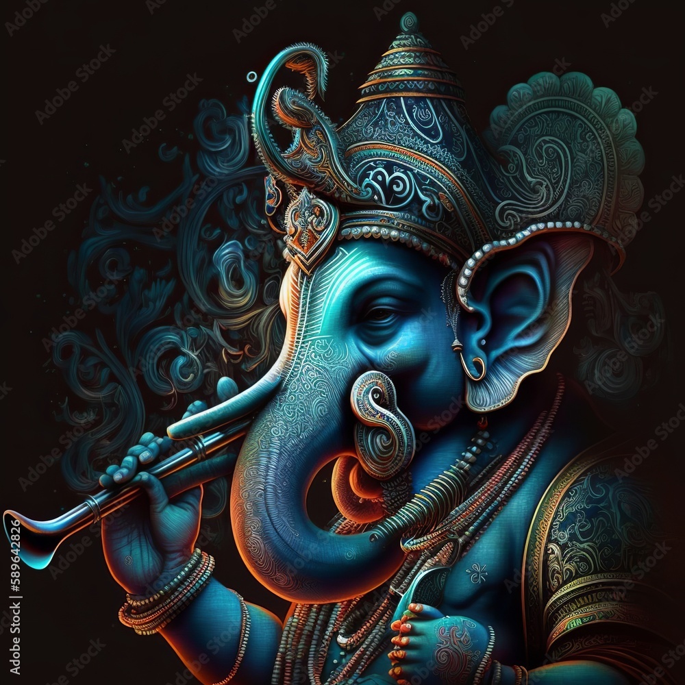Illustration of lord Ganesha for ganesh chaturthi, Generative ai - obrazy, fototapety, plakaty 