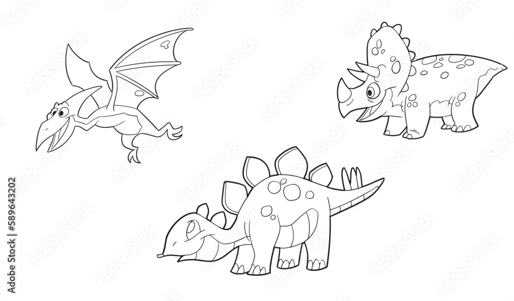 Fototapeta premium Easy coloring page of baby dinosaur . Icon sheet vector.