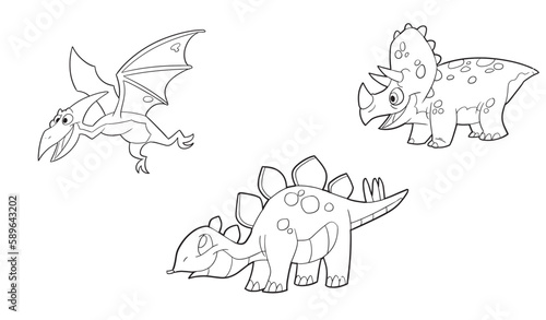 Easy coloring page of baby dinosaur . Icon sheet vector.