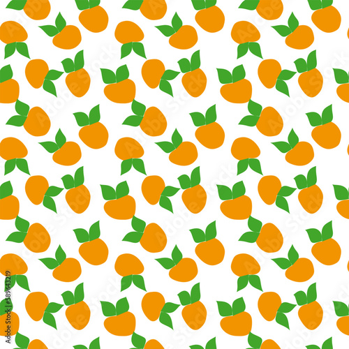 Fototapeta Naklejka Na Ścianę i Meble -  seamless summer fruit pattern, orange oranges, apricots with leaves, print for wallpapers, clothes, bed linen, curtains, postcards, textiles, gift wrapping