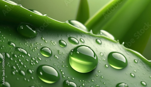 Aloe vera cover with drops of water. Macro close up Succulent leaves and water. Generative AI.
