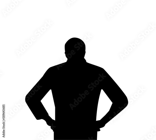 silhouette of a man who is confused and lowered his head. in black