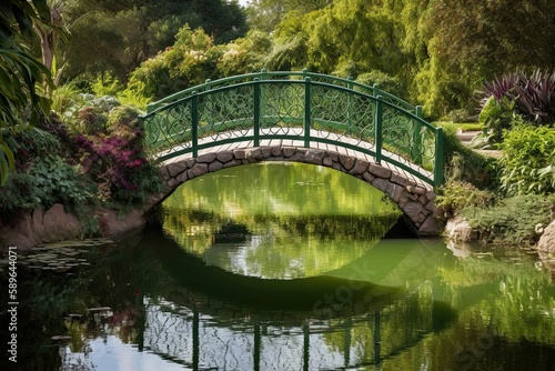 The fairytale bridge led across the tranquil pond to a world of wonder. Generative AI