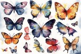 Set of butterflies isolated, Butterflies Clipart Color water style