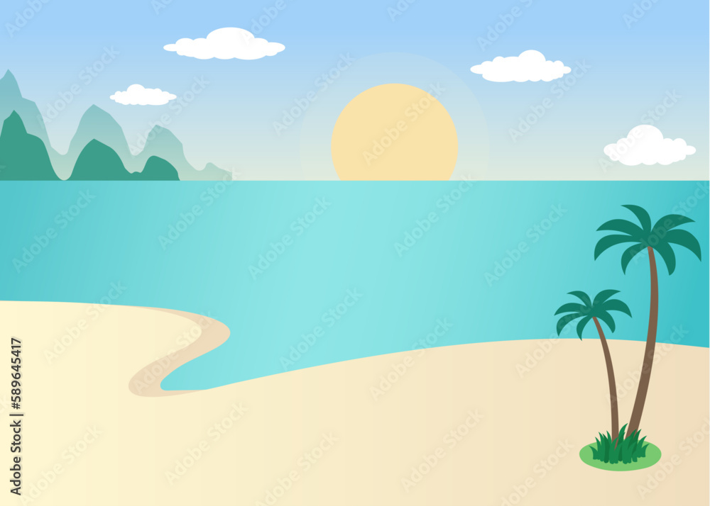 beach with palm trees and mountains