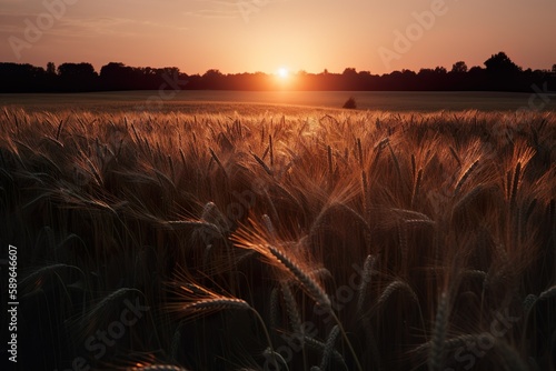 Coucher de soleil et champ de blé  © Haldor